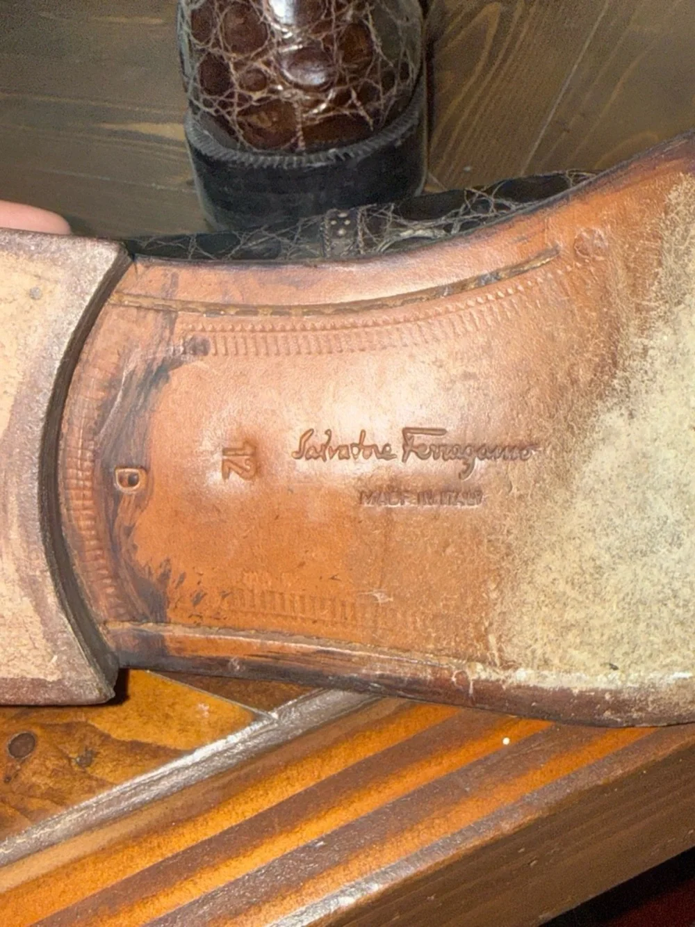 Salvatore Ferragamo Brown Croc-Embossed Leather Oxfords